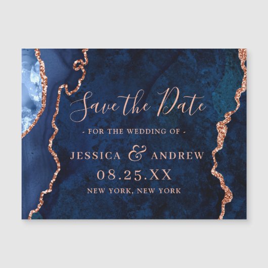 Golden Navy Blue Agate Save the Date Magnetkarte (Vorderseite)
