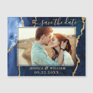 Golden Navy Blue Agate Save the Date Magnetkarte