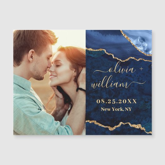 Golden Navy Blue Agate Save the Date Magnetkarte (Vorderseite)
