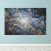 Golden Nebula Sparkles Midnight Blue Cosmos Leinwanddruck (Insitu (Holzboden))