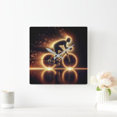 Golden Neon Bicycle Quadratische Wanduhr (Zuhause)