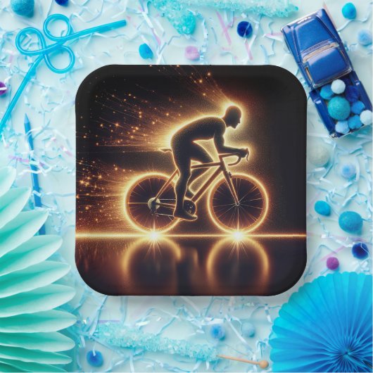 Golden Neon Cyclist Pappteller (Party)