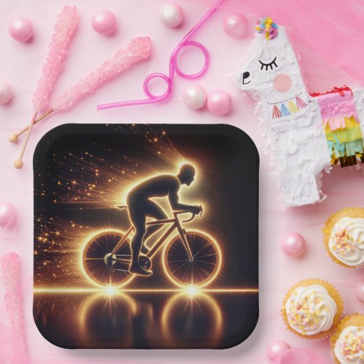 Golden Neon Cyclist Pappteller (Party)