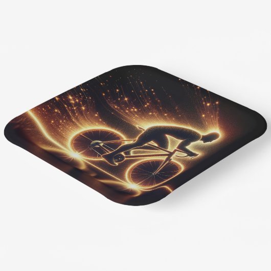 Golden Neon Cyclist Pappteller (Gewinkelt)