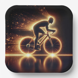 Golden Neon Cyclist Pappteller