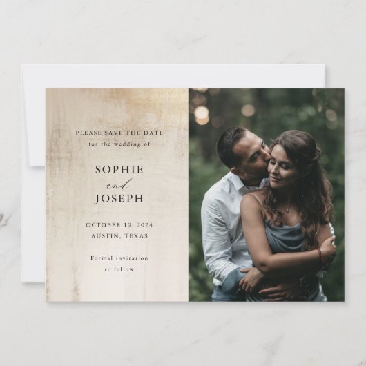 Golden Neutral Abstrakt | Eleganter QR-Code für Ho Save The Date (Vorderseite)