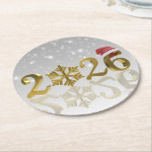 Golden New Year 2026 with Snowflake and Santa Hat Runder Pappuntersetzer (Angewinkelt)