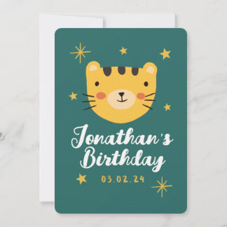 Golden Niedlich Tiger Forest with Animals Birthday Einladung
