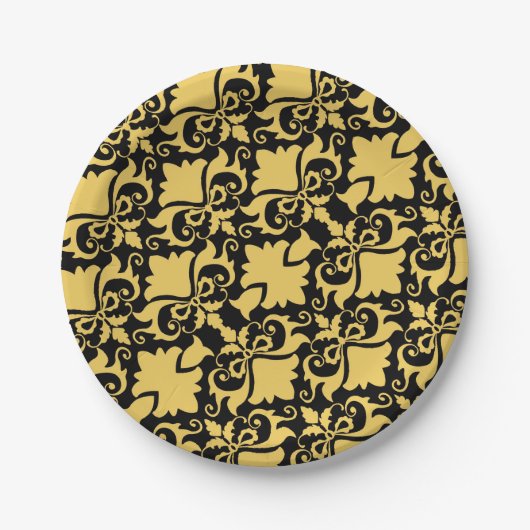 Golden Night Damask Bows Pappteller (Vorderseite)