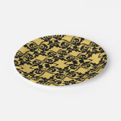 Golden Night Damask Bows Pappteller (Schrägansicht)