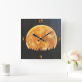 Golden Night Full Moon Over The Pine Forest Quadratische Wanduhr (Zuhause)