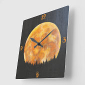 Golden Night Full Moon Over The Pine Forest Quadratische Wanduhr (Winkel)