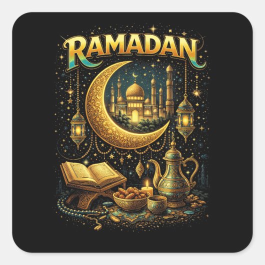Golden Nights of Ramadan Quadratischer Aufkleber (Vorderseite)