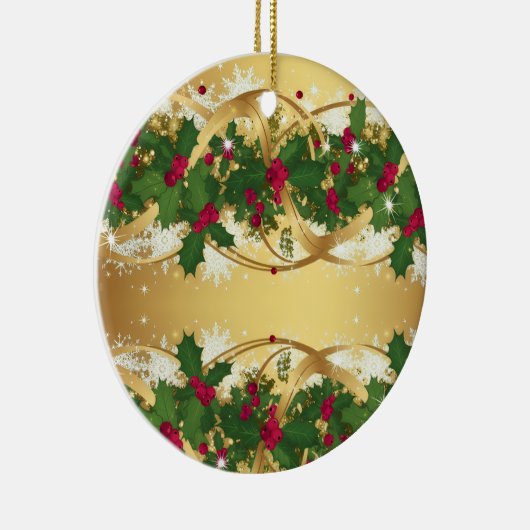 Golden Noel Garland — Red Berries & Holly Leaves Keramik Ornament (Rechts)