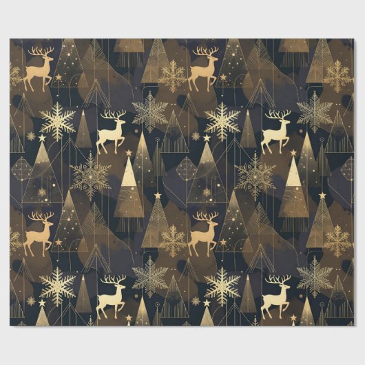 Golden Noir Christmas Forest Geschenkpapier (Flach)