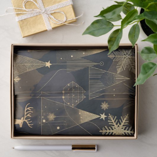 Golden Noir Christmas Forest Seidenpapier (Geschenk)
