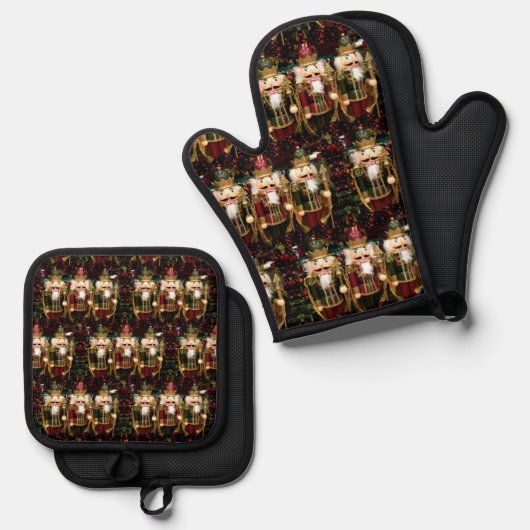 Golden Nutcracker Weihnachten Ofenhandschuh & Topflappen-Set (Vorderseite/Rückseite)