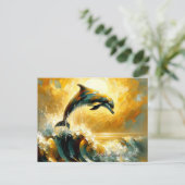 Golden Ocean Dolphin Jump Feiertagspostkarte (Stehend Vorderseite)