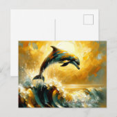 Golden Ocean Dolphin Jump Feiertagspostkarte (Vorne/Hinten)