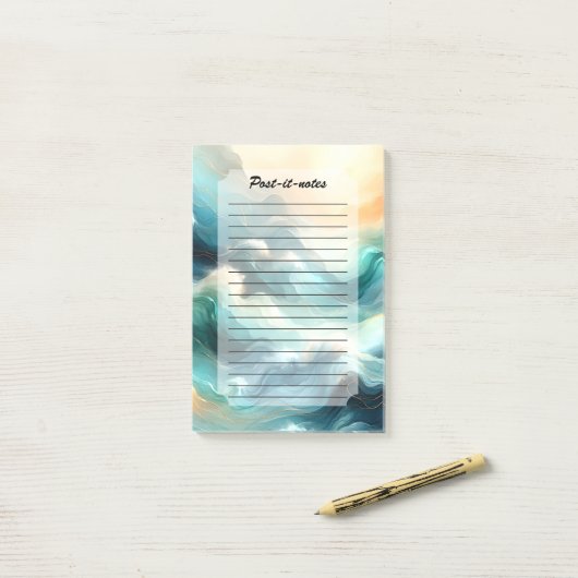 Golden Ocean Flow Abstract Waves Post-it Klebezettel (Auf Schreibtisch)