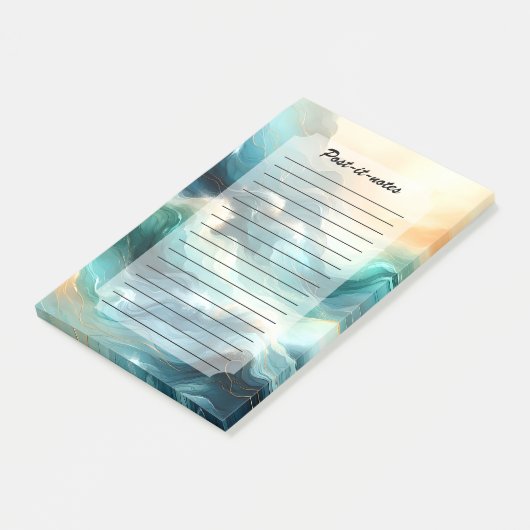 Golden Ocean Flow Abstract Waves Post-it Klebezettel (angewinkelt)