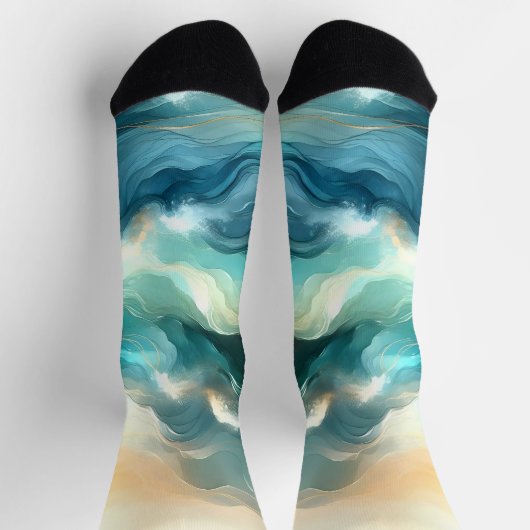 Golden Ocean Flow Abstract Waves Socken (Oben)