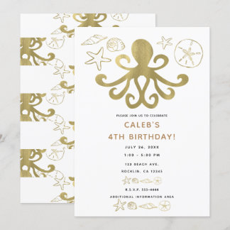 Golden Octopus & Muscheln Beach Geburtstagsparty Einladung