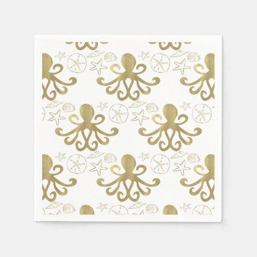 Golden Octopus & Muscheln Beach Geburtstagsparty Serviette (Vorderseite)