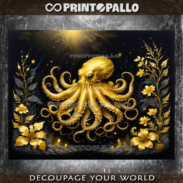 Golden Oktopus auf schwarzem Hintergrund Seidenpapier