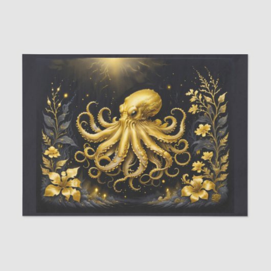 Golden Oktopus auf schwarzem Hintergrund Seidenpapier (Vorderseite)