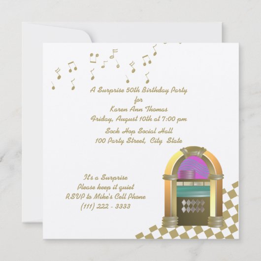 Golden Oldies Juke Box Einladung (Rückseite)