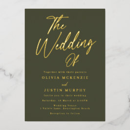 Golden & Olive Moderne Hochzeit Golden Folieneinladung