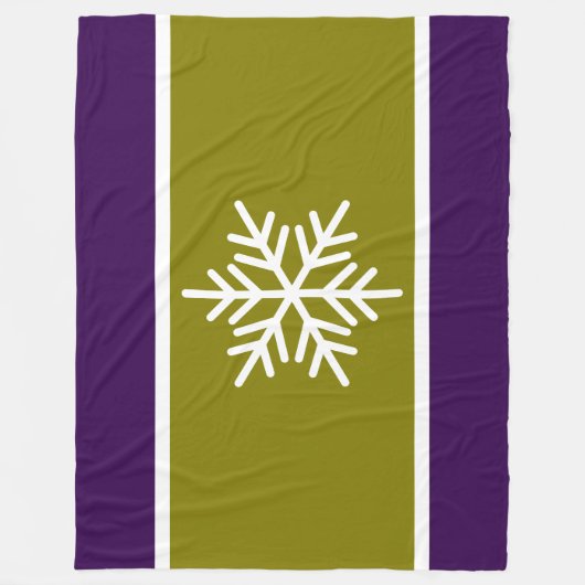 Golden Olive Tief Lila Streifen Weißer Schneeflock Fleecedecke (Vorderseite)