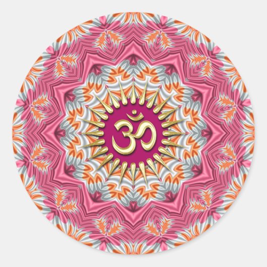Golden Om auf Sweet Orange Pink Runder Aufkleber (Vorderseite)