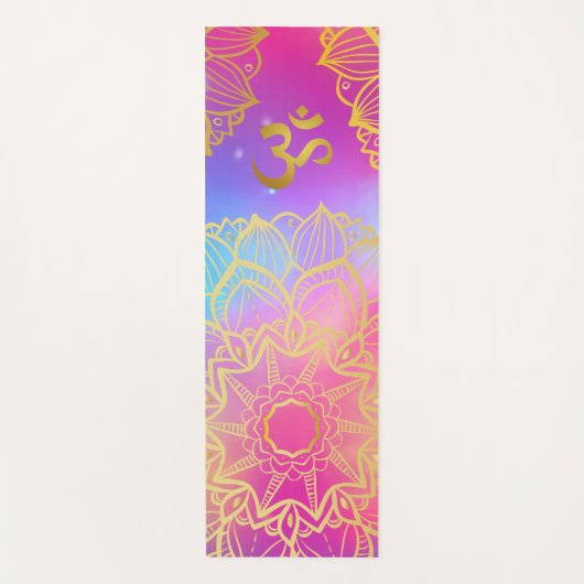 Golden Om Boho Rainbow Watercolor Mandala Yogamatte (Vorderseite)