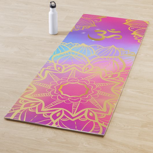 Golden Om Boho Rainbow Watercolor Mandala Yogamatte (Beispiel)