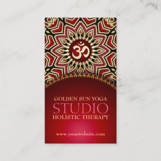Golden OM Sun Yoga Reiki Red Business Cards Visitenkarte (Vorderseite)