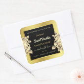 Golden Ombre Black Floral Product Packaging Labels Quadratischer Aufkleber (Umschlag)