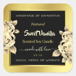 Golden Ombre Black Floral Product Packaging Labels Quadratischer Aufkleber