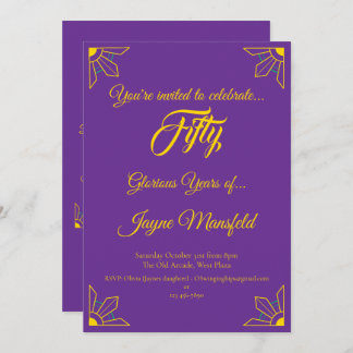 Golden on Royal Lila Birthday Party Einladung