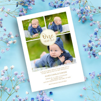 Golden One Year Old Birthday Baby Drei Fotos