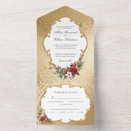 Golden Opulence Weihnachten Blumenzehen All In One Einladung (Innen Boden)