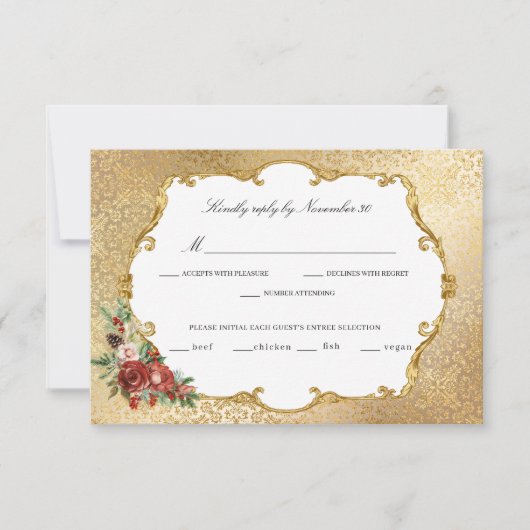 Golden Opulence Weihnachten Blumenzehen RSVP Karte (Vorderseite)