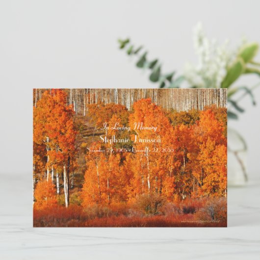 Golden Orange Aspens Herbst Feier des Lebens Einladung (Stehend Vorderseite)