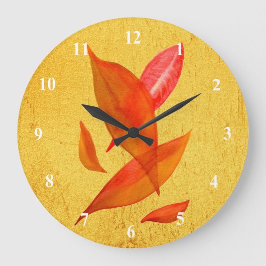 Golden Orange Autumn Fall leaf modern art Große Wanduhr (Vorderseite)