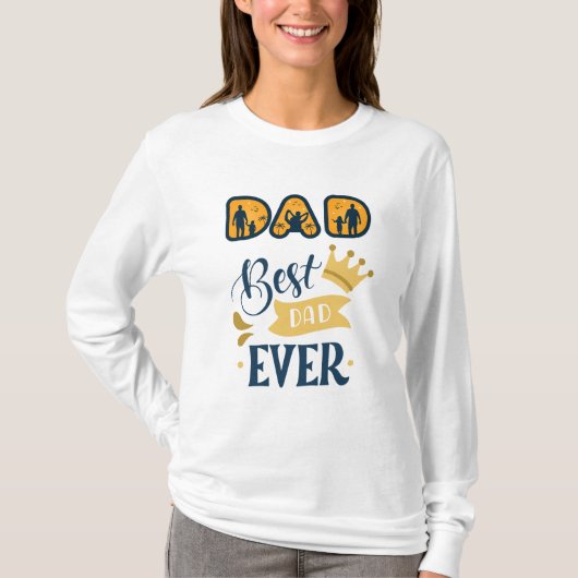 Golden Orange & Blue Modern Vatertag T-Shirt (Vorderseite)