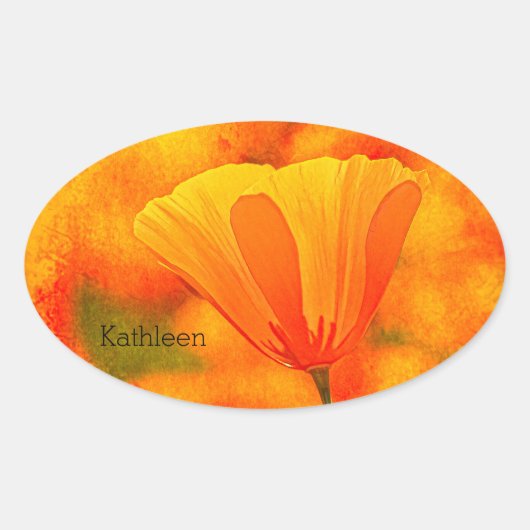 Golden Orange California Mohn "Land of Orange" Ovaler Aufkleber (Vorderseite)
