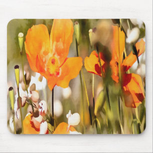 Golden Orange California Poppy Akryllische Malerei Mousepad