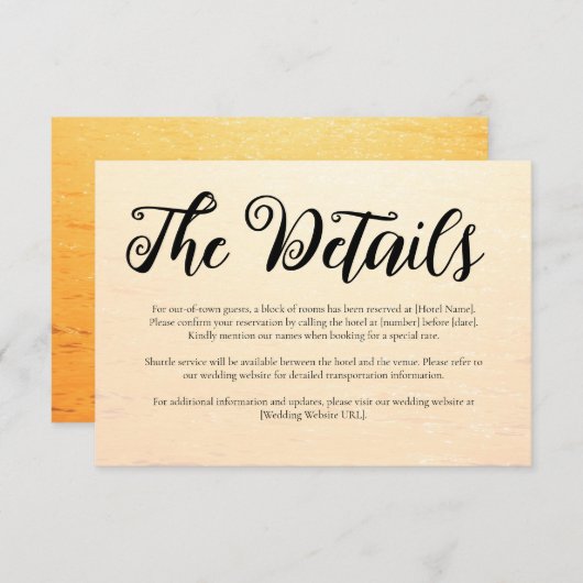 Golden Orange Sommermeere Hochzeit Begleitkarte (Vorne/Hinten)