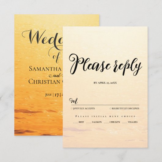 Golden Orange Sommermeere Hochzeit RSVP Karte (Vorne/Hinten)